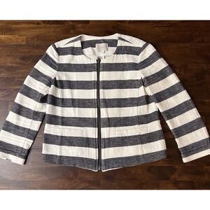 LOFT Striped Blazer Jacket Full Zip‎ Size 4 Pockets Casual Career Ann Taylor